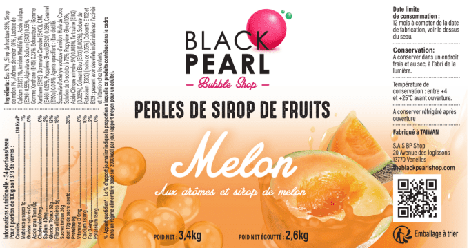 Perles de fruits Melon (honeydew) pot de 3.4kg 