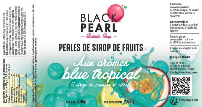 Perles de sirop saveur Blue Tropical pot de 3.4kg  