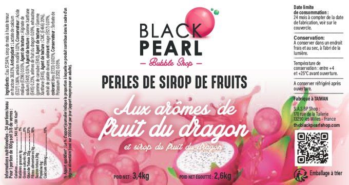 Perles de fruits fruits du dragon pot de 3.4kg 