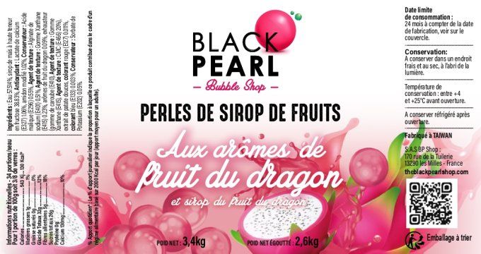 Perles de fruits fruits du dragon pot de 3.4kg 